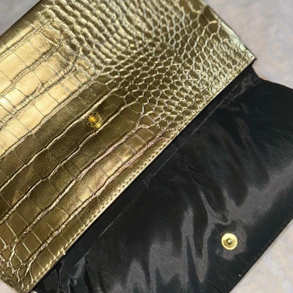 Gold Crocodile Embossed Makeup Bag